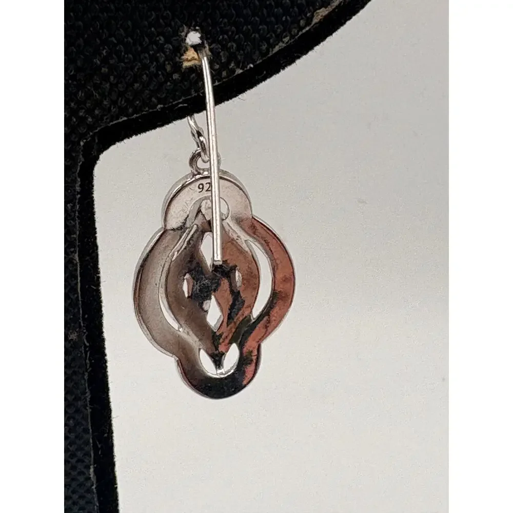 Sterling Silver CZ Fancy Flower‎ Dangle Earrings 6.9g